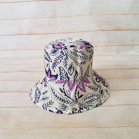 Hat Attack Printed Floral Bucket Hat 100% Cotton Reversible Blue One Size Summer - Picture 1 of 7